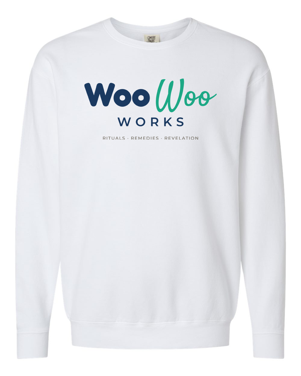White sweatshirt — horizontal logo