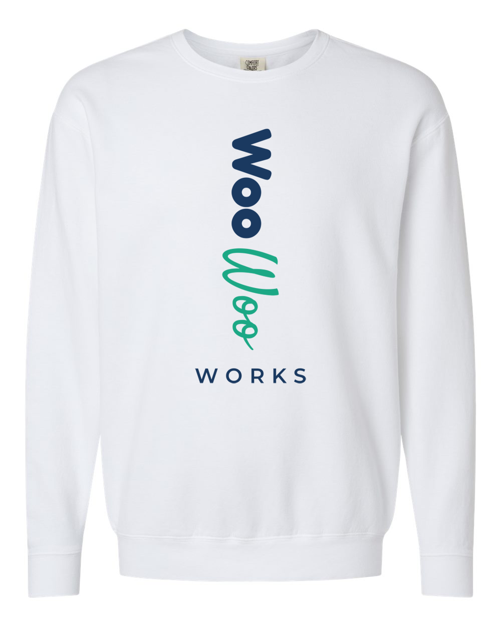 White sweatshirt — vertical logo